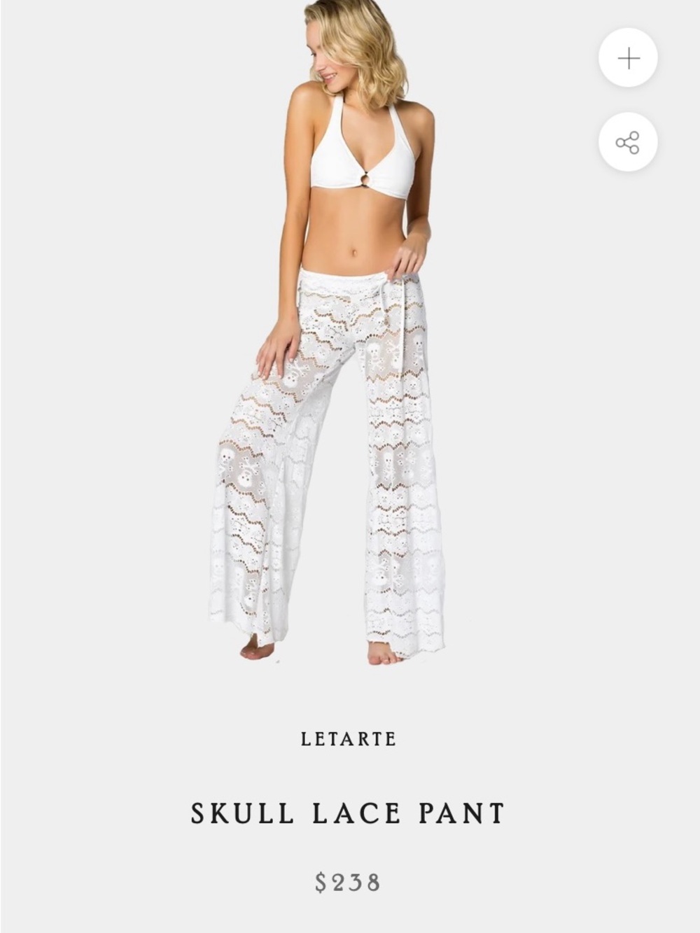 Letarte Beige Skull Lace Wide-Leg Beach Pant